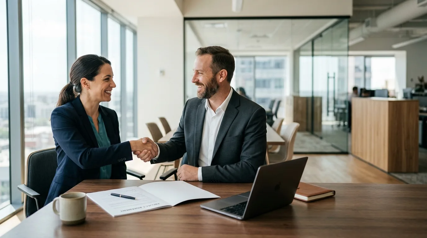 Entreprise et consultant concluant une mission